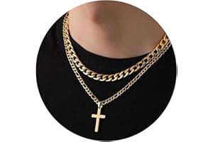 Rajputana Cross Necklace for Men 316L Stainless Steel Chain Men Mens Cross Chain Necklace Layered Cuban Figaro Chain Christian Jewelry Gifts 16/18/20/22 Inch