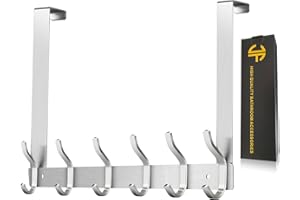 JOLY FANG Porte Manteau pour Porte, Patere de Porte avec 6 Crochets Acier Inoxydable Crochet de Porte pour Chambre à Coucher Salle de Bains Porte de Cuisine (Argent, épaisseur 2,1 cm)