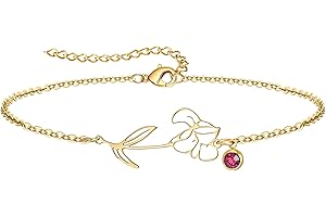 YeGieonr Bracelet Femme Or, Plaqué 18K Or Acier Inoxydable Bracelet Fleur Pierre Naissance, Cadeau d'anniversaire Personnalisé pour Femmes et Filles