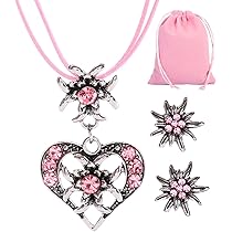 LONZIKP Trachten Ohrringe Mit Edelweiß Herz - Dirndl Schmuck Rot Antik Silber