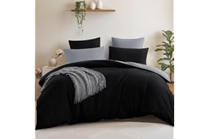 Aisbo Pościel 220 x 240 cm, 3-częściowa, czarno-szara - komplet pościeli: 1 poszwa + 2 poszewki 80 x 80 cm, Öko-Tex, dwustronne mikrofibrze