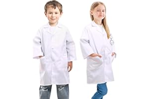 Beautyshow Kids Lab Coats, Boys Girls White Lab Coat, Children Cotton Medical Lab Coat Doctors Coat Science Lab Coats Laboratory Coat Fancy Dress Costumes School Student Child Role Play Dress Up, S-XL