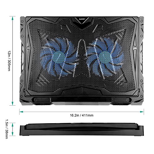 AUKEY Laptop Kühler 12-17 Zoll Ständer Verstellbar, 2 Lüfter mit LEDs, 2 USB Ports, Cooling Pad Notebook Cooler Kühlpad (CP-R6) - 7