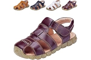 DADAWEN Boy's Girl's Leather Closed Toe Outdoor Sport Sandals