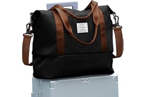 SEAFEW Sac de Voyage Femme Sac fourre-Tout de Sport Imperméable pour Week-End, Cabine Avion Ryanair Bagage Cabine 40x20x25 Easyjet 45x36x20 Extensible pour Travel Gym Danse,I7-Marron Noir