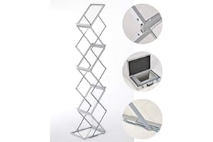 DISPLAY SALES - Soporte para folletos plegable | Expositor folletos de pie 6 x DIN A4 incl. Maleta de transporte | Soporte publicidad pie A4 en plata | Expositor flyers de aluminio/acrílico