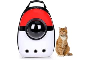 MYKOMI Pet Travel Carrier, Cat Dog Dome Space Capsule Bubble Backpack, Portable Waterproof Breathable Knapsack for Hiking, Traveling (white and red)