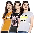 Preneum Women's Cotton Regular Fit Latest Graphic Stylish Printed Short Sleeves Casual T-Shirt || Trends & Stylish (Pack 3)
