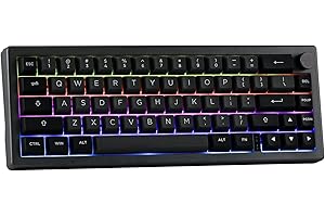 EPOMAKER EK68 65% Guarnizione NKRO Hot Swappable Triple Mode Tastiera da Gioco Meccanica con Manopola, LED Rivolto a sud, Retroilluminazione RGB per Win/Mac (Nero Argento, Gateron Pro Yellow)