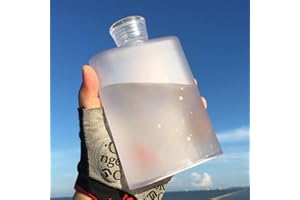 Almabner Bouteille d'eau plate, en plastique transparent, bouteille d'eau plate, bouteille d'eau de camping, bouteille d'eau fine, réutilisable pour l'école, le bureau, les activités en plein