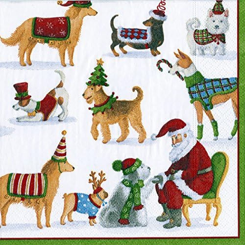 Waiting for Santa Animal Christmas Caspari Lunch Paper Napkins 20 in Pack 3 ply 33 cm Square