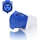 Industrial Plug 32A 220V250V, Single Phase Power Plug 3 Pin Connector Standard Outlet with Cap IP44 Replacement End Installat
