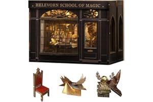 IXYHKB DIY Book Nook Kit, DIY Miniature Dollhouse Book Nook, 3D Wooden Puzzle Art Bookshelf with LED Lights, Creative Wooden Puzzle Bookends, Miniature Bookends Building Model Kit for Adults Teens