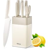 Yabano 7 Piece Kitchen Knife Set with Built-in Block and Sharpener, Ultra Sharp Stainless Steel Blades, Heavy Duty Plastic Bl