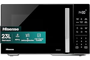 Hisense H23MOBS5HC Mikrowelle /23 L/900W/AirFry/4 in 1 Super Kombination/Memory Funktion/Mehrstufiges Garen/Auto Programme/10 Leistungsstufen/Quick Start/Auftaufunktion/Kindersicherung/Schwarz