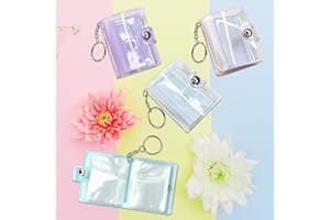 PEALOVCOM 4 Piezas Mini Álbumes de Fotos de 2 Pulgadas con Llavero Almacenamiento de Fotos de PVC Impermeable Libro de Almacenamiento de Foto para Carnet Detalle Regalo (4 Colores)