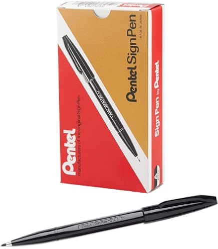 Pentel Sign Pen Fineliner - 2mm Fibre Tip, 1mm Line Width - Pack Of 6 Red Pens - View #9