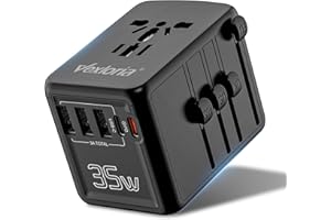 Vexloria Adattatore Da Viaggio Per Tutto Il Mondo, Adattatore Per Spina Da Viaggio In Tutto Il Mondo Con PD35 W, 3 Usb A, 1 Usb C E 1 Pd, Adattatore Da Viaggio Per Usa, Inghilterra, Thailandia