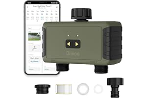‎DIIVOO Diivoo Bewässerungscomputer Bluetooth 2 Ausgänge, Bewässerungsuhr Zeitschaltuhrmit Alexa & Smart APP & 20 Bewässerungsplänen, Automatische Wasser Zeitschaltuhr für Bewässerung Garten Rasen