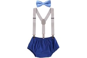 IBTOM CASTLE Baby Boys Cake Smash Outfit First Birthday Shorts Bloomers Bowtie adjustable Elastic Y Back Suspenders Children Kids Unisex Braces Bow tie set