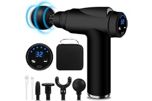 BUOAZR Pistolet de Massage Musculaire, Mini Massage Gun avec 32 Niveaux Réglables 3500 RPM et 4 Têtes de Massage et l'Écran LCD, Léger et Portable, pour Soulager Douleurs et Raideurs Musculaires