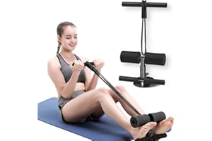FUNTHY Sit Up Bar with Resistance Bands, Portable Adjustable Sit Up Assistant Device, Ab Workout Equipment with Suction Cups, Double Pole Sit-Up Aid for Floor, Ab Exercise Machine for Home Fitness - Black