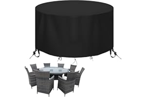 MOISTU Round Patio Table Cover - Heavy Duty 600D Garden Furniture Covers Waterproof - Outdoor Rattan Table and Chair Set Protector Windproof Anti-UV Rip Proof, Ø230 x 100cm, Black