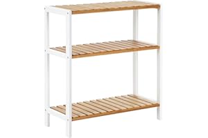 SONGMICS Bamboo Storage Shelf, 3-Tier Shelving Unit, Multifunctional, in the Hallway, Bathroom, Living Room, Balcony, Kitchen, 26 x 60 x 66 cm, White and Natural BCB33WN