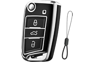 Teenpull Schlüssel hülle für VW, Skoda, Seat, Auto schlüsselhülle für Golf 7 Polo Tiguan MK7 T-ROC Kodiaq Octavia Leon Ateca Arona, mit Schlüsselanhänger Autozubehör (E-Schwarz)