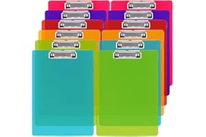 CYEER Clipboard A4 Pack of 12, Clip Boards A4 with Hanging Hole, Plastic Clipboards with Low Profile Clip for School, Office, Restaurant, 6 Colour