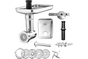 ‎KENNY PROFESSIONAL Kenny Professional Fleischwolf "Schredder" aus hochwertigem Edelstahl inkl. Lochscheiben, Messer, Wurstfüllhorn, Spritzgebäckvorsatz kompatibel mit Kenwood KAX-Anschluss, ideal für Fleisch und Gemüse