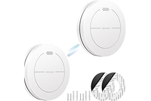 Safeliveo Detector de Humo interconectado con batería de 10 años, Alarma de Incendio Audible de 85dB, sin Flash LED para Dormitorio, Se Pueden conectar hasta 30 detectores de CO o de Humo, 2 Pieza