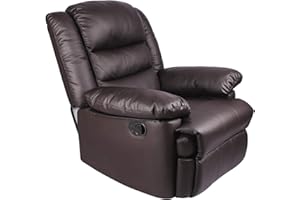 innotic Recliner Armchair, Manual Reclining Sofa with Padded Seat and Backrest, PU Leather Covered, Foldable Legrest, Reclining from 110°-160°, for Living Room, Care Home, Brown