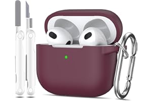 MHYALUDO Custodia per Airpods 3a generazione 2021,Custodia protettiva in morbido silicone per Airpods 3 con LED visibile sulla parte anteriore,con kit di pulizia,Vino rosso