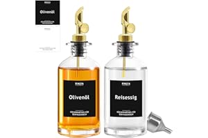 HMJIA Aceitera y Vinagrera con Pitorro de Acero Inoxidable 304 y Cristal Utensilio de Cocina Cooking Oil Dispensador Aceite de Oliva Recipiente Aceite 350ML 2 Piezas con 78 Pegatinas (Oro)