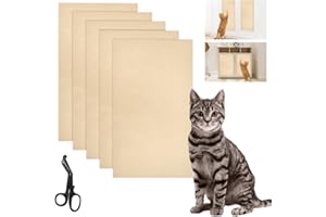 Byfoyif 5 Pcs Tapis Griffoir Chat Autocollant 60cmx30cmx4mm, Protection Canapé Chats en Tissu, Griffoir Mural Chat avec Ciseaux, Grattoir Chats Canapé Anti-Griffe, pour Porte Meuble Fauteuil, Kaki