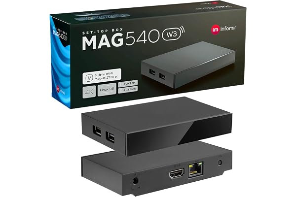 MAG 540w3 Original Infomir & hb-digital Set Top Box 4K Lecteur multimédia Récepteur TV Internet UHD 60FPS 2160p@60 FPS HDMI 2.1 Support 4K et HEVC USB3.0 Arm Cortex-A35 + câble HDMI
