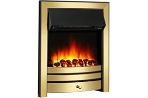 ENDEAVOUR FIRES AND FIREPLACES Endeavour Fires Roxby Inset Electric Fire Brass Trim and Fret, 220/240Vac 1&2kW, 7 Day Programmable Remote Control Electric Fire (without spacer)