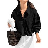 Zilcon Women’s Trendy Solid Button Down Shirt | Relaxed Fit Full Sleeve Casual Shirt | Stylish Collared Top for Office, Casua