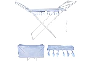 HOUSZY Electric Heated Clothes Drying Rack with Cover & Hooks – Folding Indoor Dryer Airer, 230W, 12 Pegs, Portable Aluminium Laundry Drying Stand