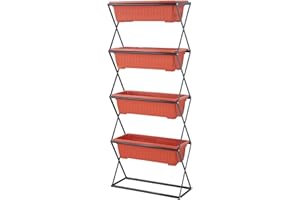 Top Home Solutions® Vertical Planter –Raised Garden Beds With 4 Removable Raised Planter Trays, Foldable Structure, Outdoor Indoor Planter Stand For Flowers, Vegetables and Herbs (Orange)