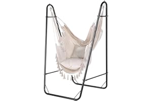 WUDLEP Heavy-Duty Hammock Chair with Stand, Indoor Outdoor Hanging Chair, Max Load 330 pounds Swing Chair with Sturdy Metal Frame, Storage Pocket, No Beam Design for Living Room, Patio, Yard