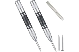 IJHYGD Punzone Automatico a Scatto 2 Pezzi per Metallo Bulino per Metallo Punzonatrice Metallo Punzon Punteruolo per Ferro Giveaway 2 Punzoni di Ricambio e 1 Righello D'acciaio