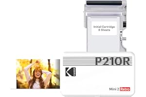 KODAK Mini 2 Retro 4PASS Portable Photo Printer (2.1x3.4") + 8 Sheets, Black Premium Quality- White