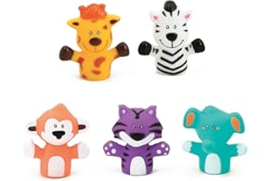 LUDI - 5 Marionnettes de Doigts, Animaux de la Savane - Plastique Souple, 5 x 5,5 x 2,5 cm - Développer l’Imagination, Le Vocabulaire et la Dextérité - À Partir de 10 Mois
