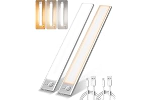 TUARE Motion Sensor Light Indoor, 2 Packs 102 LEDs 300LM Bright Closet Light, USB C Rechargeable 2200mah Battery Powered Wardrobe Light, 3 Colors 3000-6500K Dimmable LED Strip Light, Magnet light 30CM