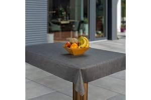 ‎LARO laro Wachstuch-Tischdecke Abwaschbar Garten-Tischdecke Wachstischdecke PVC Plastik-Tischdecken Eckig Meterware Wasserabweisend Abwischbar GAE, Muster:Leinenoptik d. grau, Größe:110x180