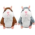 GLAITC Talking Hamster Toy, 2 Pcs Electronic Recording Toy, Repeat What You Say Plush Toy, Interactive Toy, Cute Early Learning Toys, Funny Kids Stuffed Toys for Kids Toddler-Grey & Brown