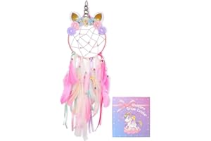LATT Unicorn Dream Catcher Wall Decoration Colourful Feather Dreamcatcher Handmade for Girls Kids Bedroom Wall Hanging Cars Decor Ornaments (Pink)