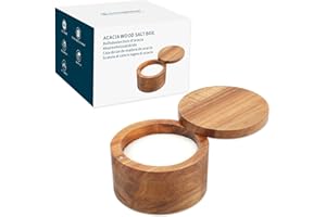 KITCHENDAO Acacia Wood Salt Cellar Bowl Box, Elegant Kitchen Salt Container Holder with Swivel Magnetic Lid to Store Pepper Spice Bath Salt Sea Salt Herbs or Favorite Seasonings, 6oz